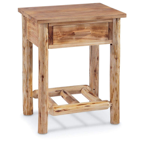 CASTLECREEK Pine Log End Table Nightstand, Rustic Natural Weathered Look Wooden Side Tables with Storage Drawer for Living Room Couch, Bedroom CASTLECREEK