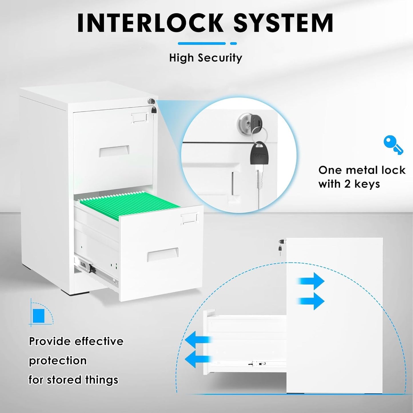 INTERGREAT 2 Drawer File Cabinet with Lock, White Metal Filing Cabinet, Locking Narrow Storage Cabinet with 4 Adjustable Hanging Frame for Home Office - WoodArtSupply