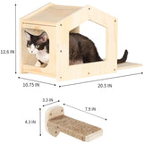 COOLEX Cat Shelves with 3 Steps Scratching Post and Hammock Bed - Wall Mounted Climbing Condo for Indoor Cats (Wood) COOLEX
