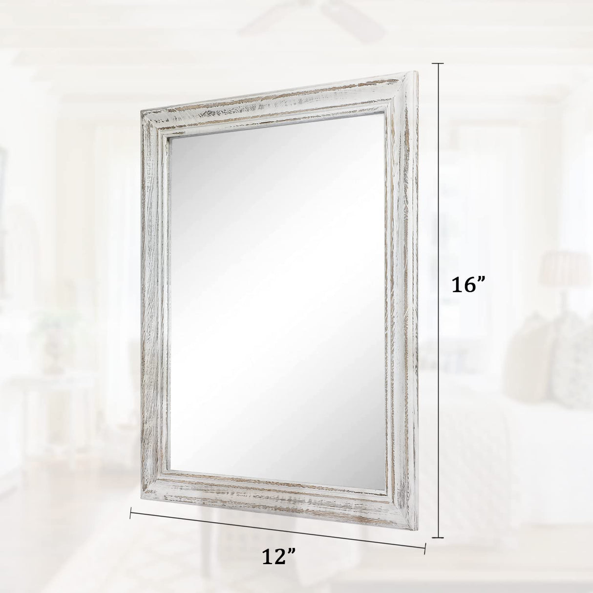 MWAZZLL Wall Mirror with Rustic Wood Frame Rectangle Mirrors for Wall Decorative Hanging Mirror for Bathroom Bedroom Farmhouse Living Room Small MWAZZLL