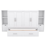 Ball & Cast Full Size Murphy Bed,Cabinet Hideaway with Shelves and Drawers,Wood Wall Bed can be Folded w/USB Ports,Easy Assembly,Platform Bedframe for Kids Bedroom,Student Dorms,White Ball & Cast