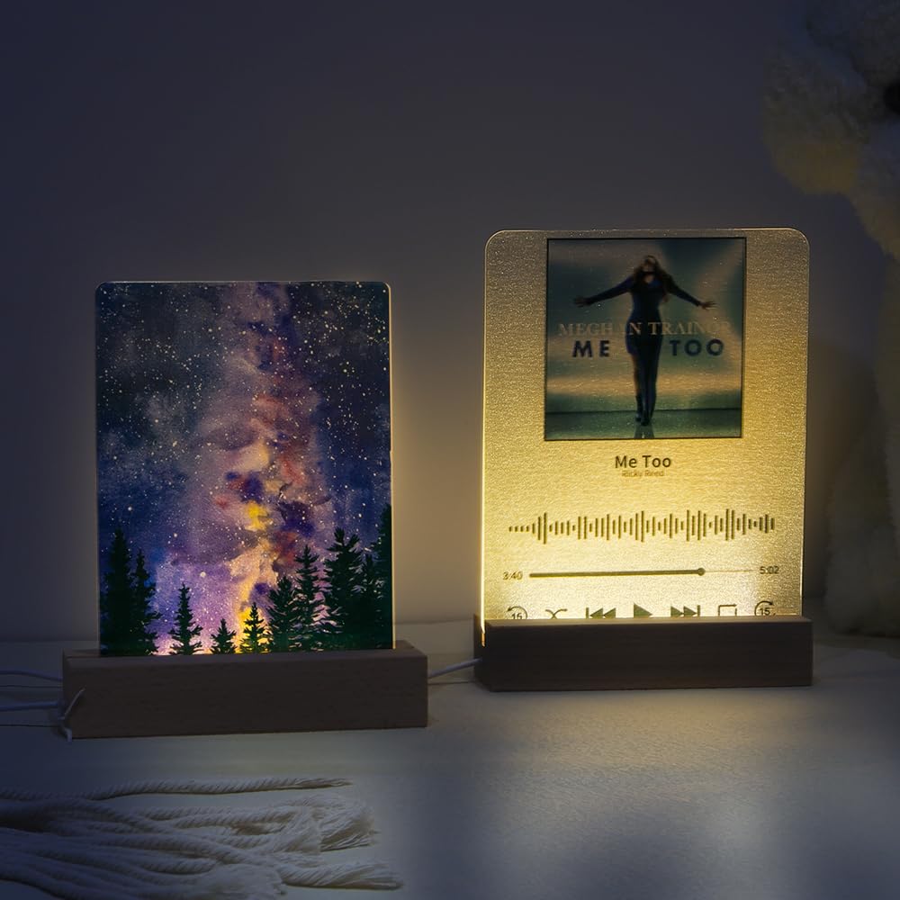PYD Life 4 Pack Sublimation LED Acrylic Photo Frames Night Lights Glitter Blanks 6" x 8" with Warm Color Light,with Wood Stand for Heat Press Machine Printing PYD Life