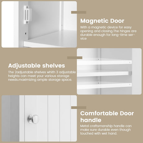 Iwell Tall Bathroom Cabinet, Storage Cabinet with 2 Doors & 1 Drawer, Freestanding Linen Cabinet with Adjustable Shelves, Floor Cabinet for Bathroom, Living Room, Home Office, White Iwell
