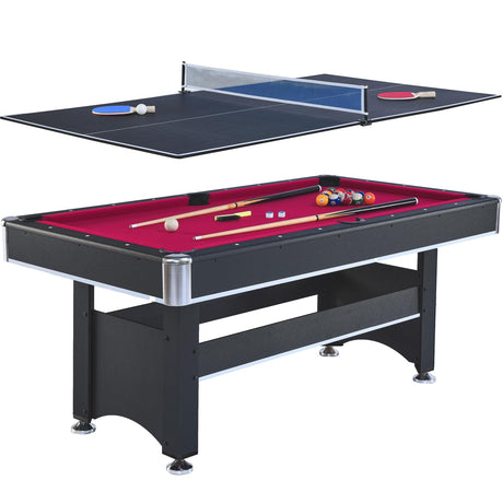 6-Ft Pool Table with Ping Pong Table Combo,2-in-1 Multi-Game Table with Billiard Balls, Cues, Paddles, Brush,for Family Recreation, Durable Structure, Quick Assembly CuisinSmart