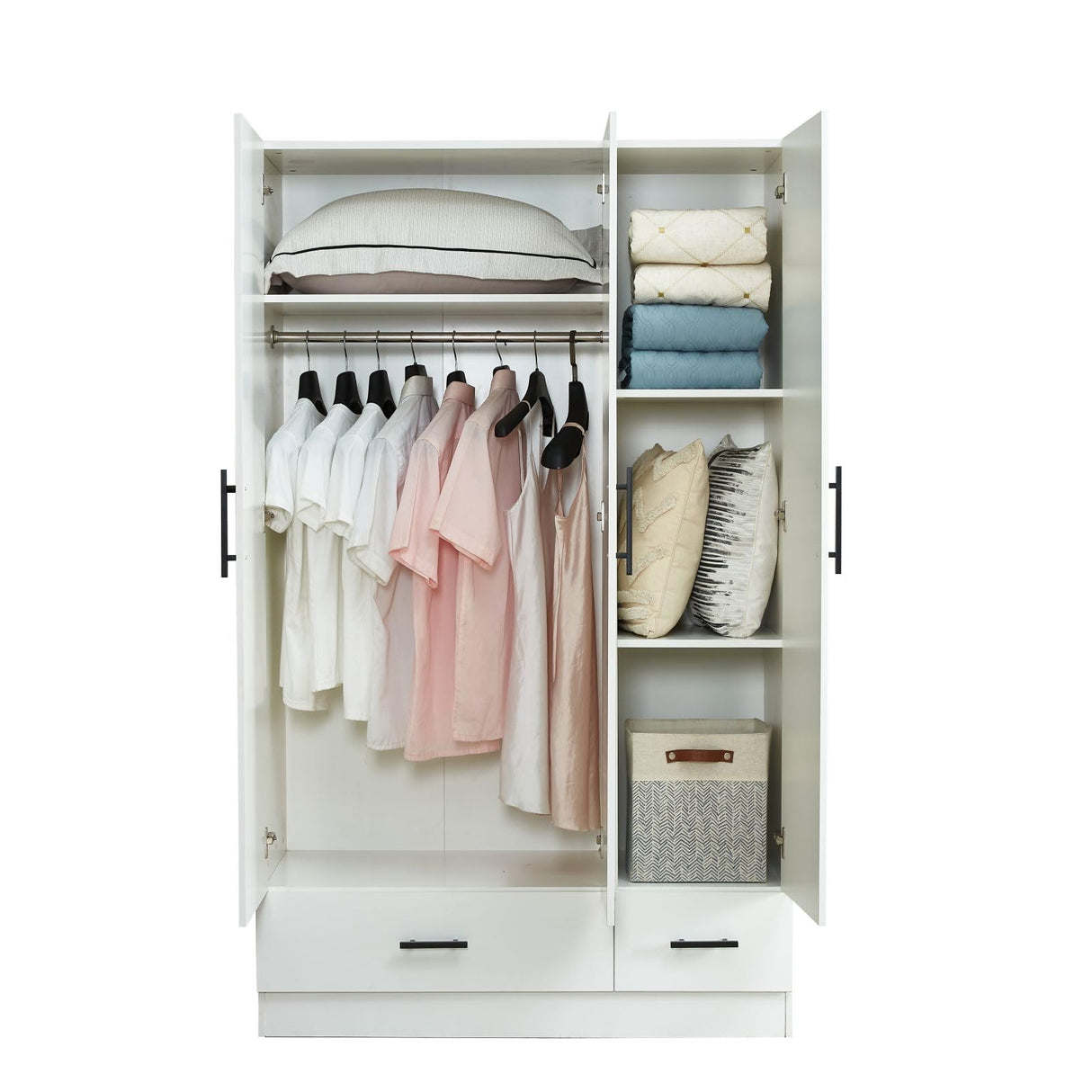 GraceGrove 3-Door Wooden Wardrobe Closet, Armoires and Wardrobes with 2 Drawers and Shelves Armoire Wardrobe Closet with Hanging Rod White 47.2''W x 18.9''D x 70.86''H GraceGrove