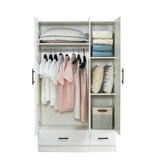 GraceGrove 3-Door Wooden Wardrobe Closet, Armoires and Wardrobes with 2 Drawers and Shelves Armoire Wardrobe Closet with Hanging Rod White 47.2''W x 18.9''D x 70.86''H GraceGrove