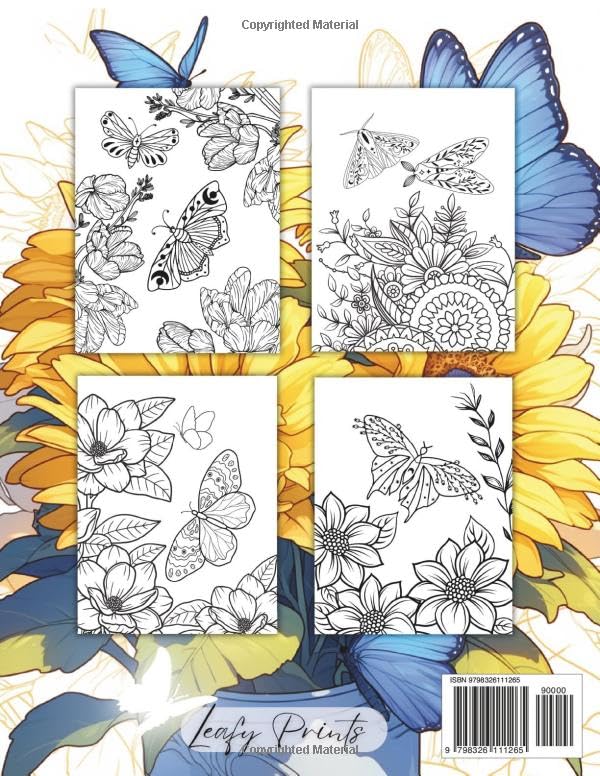 Butterflies and Flowers Coloring Book: Lower Anxiety and Relief Stress with Aesthetic Butterfly Garden Scenes Majosta