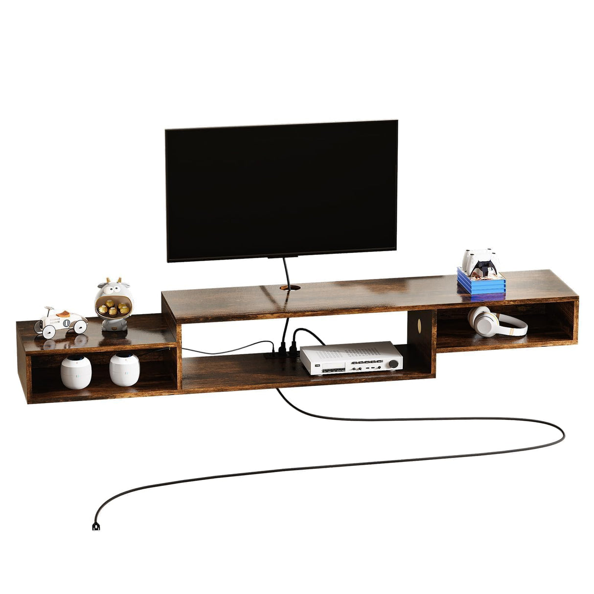 4 EVER WINNER Floating TV Shelf with LED Lights and Power Outlet, 59" TV Stand for Cable Box Audio Video, Floating Entertainment Center for Living Room, Bedroom, Rustic Brown 4 EVER WINNER