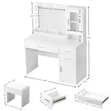 ENDYOE Makeup Vanity Desk Set with LED Lights Mirror Chair, Vanity Table with 7 Storage Shelves and 3 Drawers,3 Lighting Modes Adjustable Brightness Dressing Table for Bedroom,White ENDYOE