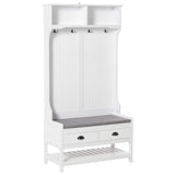HOMCOM 3-in-1 Hall Tree, Entryway Bench with Coat Rack, Mudroom Bench with Shoe Rack, 2 Storage Drawers, 4 Hooks and Padded Seat Cushions for Hallway, White HOMCOM