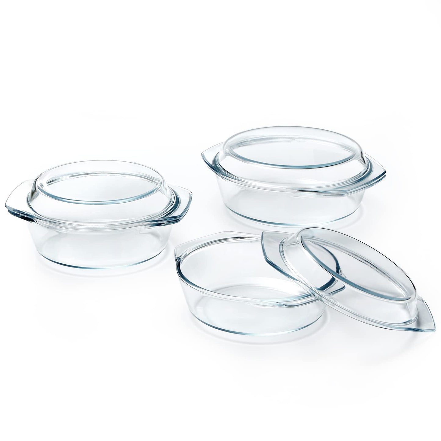 ZYER Round Glass Casserole Dish Set, Glass Casseroles Cookware with Glass Lid, Glass Casserole Dish With Lid(Set of 3-1L+1.4L+1.7L)