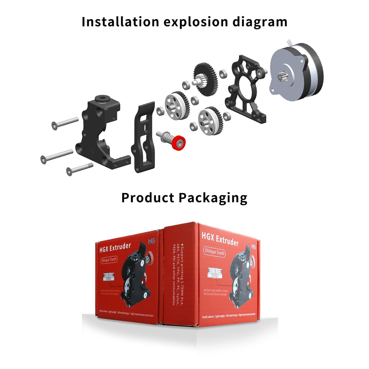 Upgraded Extruder Helical Tooth Large Gear POM Drive,Ender 3 v2 Extruder Gear Camouflage All Metals Parts Wear-Resistant Drive Wheel, Compatible with Ender 3/Pro/V2 3D Printer-with Motor Xirbbo