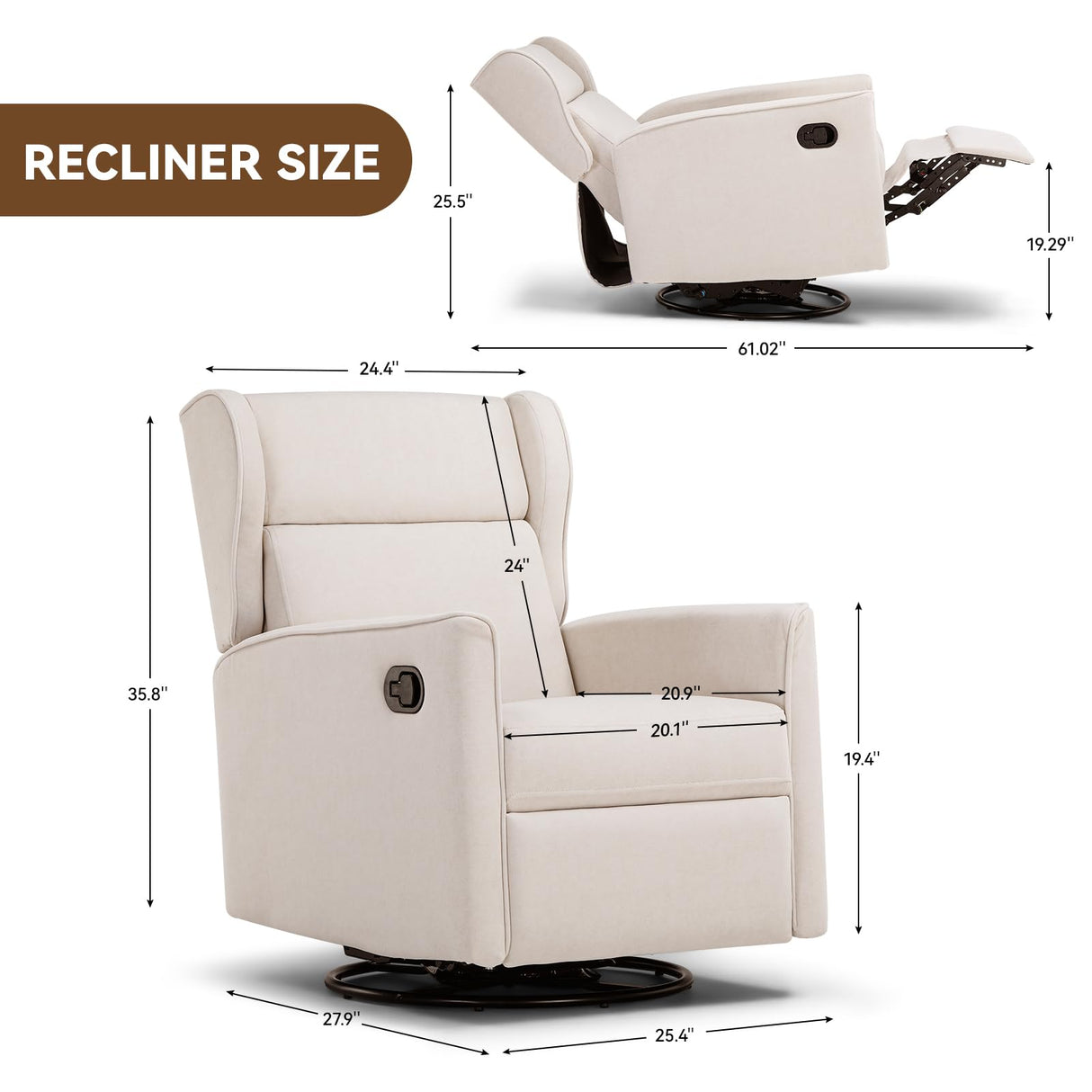 COMHOMA Rocking Recliner Chair,Swivel Glider Reclining Single Sofa Manual Rocker Recliners,Nursery Rocking Chairs with Upholstered Seating for Living Room Office(Beige) COMHOMA
