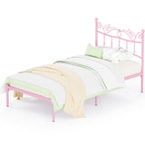 Merronix Twin Bed Frames with Headboard, Elegant Metal Pink Bed Frame for Kids Girls, Modern Heavy Duty Twin Size Platform Bed - No Box Spring Needed, 11.2 Inches Height Underneath Storage Merronix
