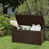 Keter Borneo 110 Gallon Resin Backyard Deck Box, Lockable Patio Storage Bench and Outdoor Poolside Accessory Organizer, Brown Keter