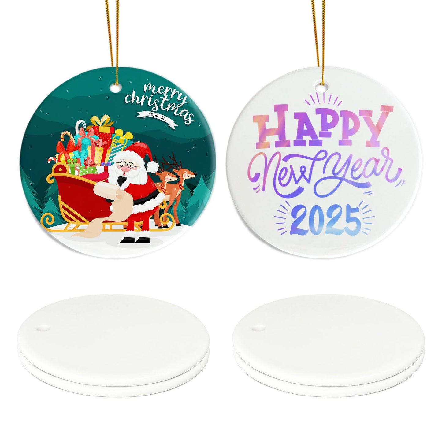 Sublimation Ceramic Ornaments, Round Porcelain Discs, Bulk Blanks for DIY Heat Press, Personalized Xmas Tree Ornament, White (4, Round)