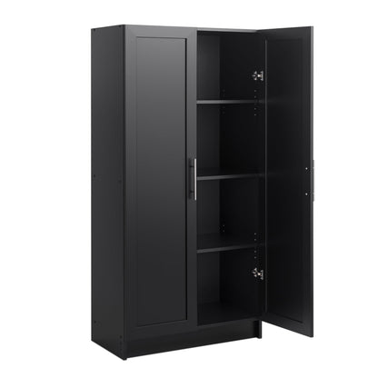 Prepac Elite Storage Accent Cabinet with Panel Doors, Black Storage Cabinet, Bathroom Cabinet, Pantry Cabinet with 3 Shelves 16.5" D x 32" W x 65" H, BSCR-1001-1