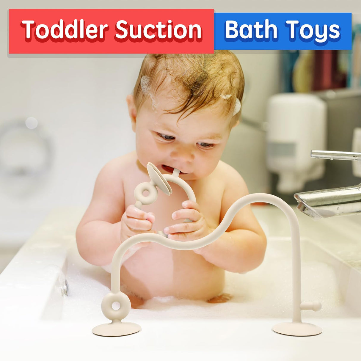 Baby Sensory Teething Chew High Chair Suction Toys for Infant Toddlers 6 12 18 24 Months, Food Grade Silicone Teether with Oak Loop Montessori Educational Baby Bath Toy Gifts (Beige) AiTuiTui