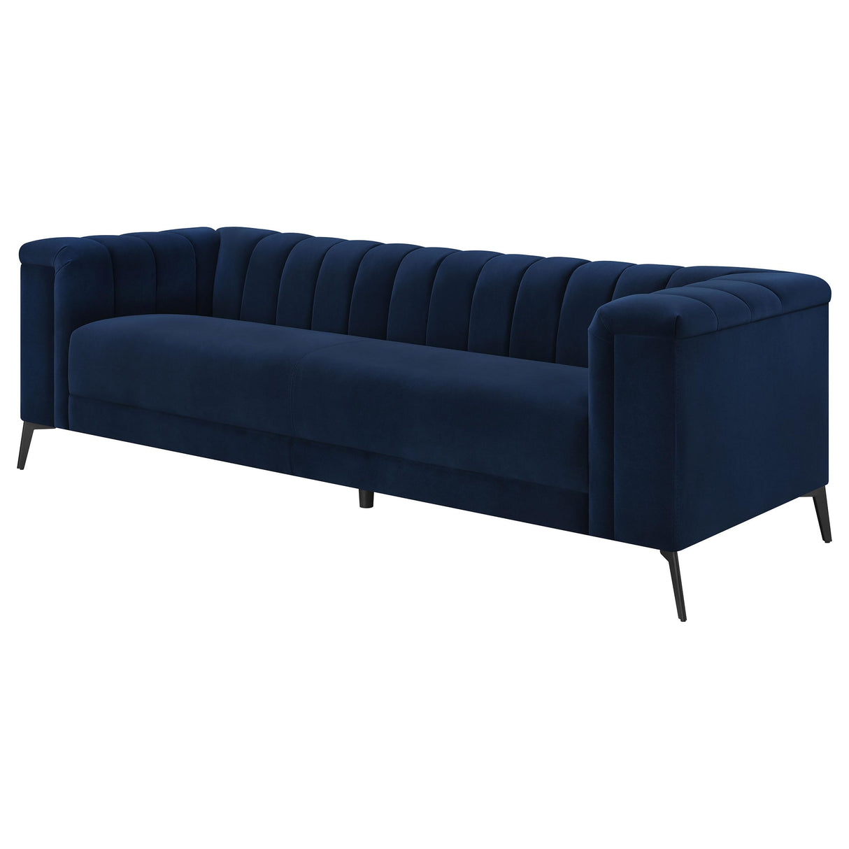 Coaster Home Furnishings - Chalet - Matte Velvet Fabric Upholstered Stationary Tufted Sofa with Tuxedo Arm and Pocket Coil Springs - Contemporary - Living Room - Blue - 509211 Coaster Fine Furniture