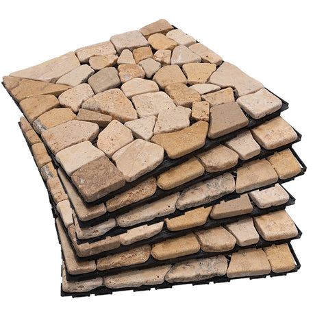 Decking Natural Pebble Interlocking Floor Patio Tiles, Indoor & Outdoor Interlocking Tiles 12"x12" 6pcs - A Great Upgrade Option for Garden Patio Path (Khaki) TEASFUSION