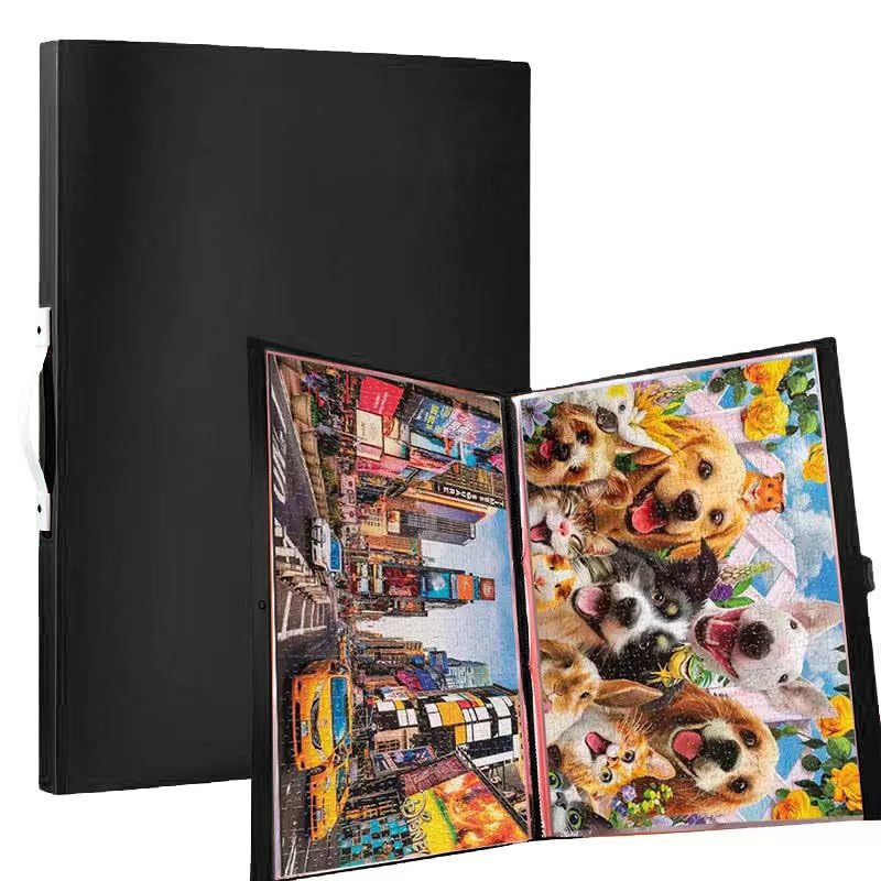 YMNLWZ Puzzle Storage 1000 Pieces Large-Capacity Storage Puzzle, 20 Transparent Pockets, Portable, Dustproof and Stain-Proof, Suitable for Puzzle Lovers to Collect Puzzle Storage Gifts (Black) YMNLWZ