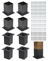 vikofan Heavy Duty 4x4 Post Base Kit - Black Powder-Coated Metal Post Brackets for 3.5"x3.5" Posts, Fit for Wood & Concrete Installations - Perfect for Deck, Fence, Mailbox, Pergola Supports (8-Pack) vikofan