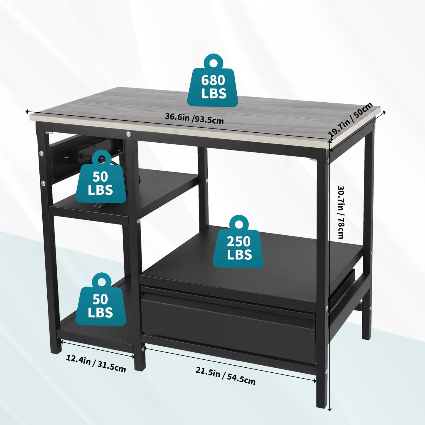 40-50 Gallon Fish Tank Stand Aquarium Stand with Power Outlet 36.6''×19.7'' Fish Tank Table with Drawer fits Aquarium Turtle Tank or Reptile Terrariums