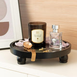 ROSE BLOOM Modern Wood Riser for Display, Farmhouse Pedestal Stand for Bathroom Counter, Kitchen Round Display Tray, Waterproof Organizer for Soap Home Decor (Black) ROSE BLOOM
