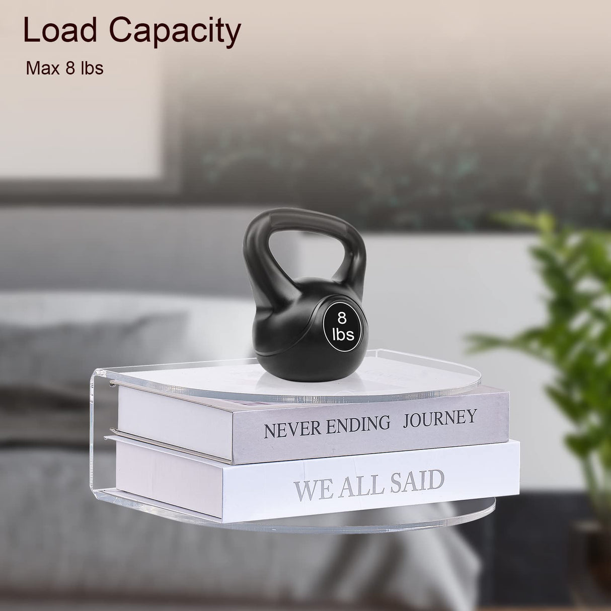 HMYHUM Acrylic Floating Nightstand Set of 2, Wall Mounted Bedside Table for Bedroom, Hanging, 8 lbs Load, 10.5" L x 10 "W x 4" H, Clear HMYHUM