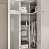 TAMUNE L-Shape Wardrobe Armoire Closet with Hanging Rod & Shelf, Bedroom Armoire with Frosted Glass Doors, Top Cabinets & Gold Knobs, Wood Grain, 35.4”D x 35.4”W x 86.6”H TAMUNE