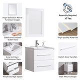 wonline 24" White Wall Mounted Bathroom Vanity Set Two Drawers Storage Cabinet with Ceramic Vessel Sink and Mirror Combo Chrome Faucet wonline