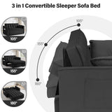 Convertible Sofa Bed,3-in-1 Velvet Sleeper Couch Pull-Out Bed,55'' Loveseat Sleeper Sofa Bed with Adjustable Backrest with 2 Pillows and Storage Bag & USB Port and Hidden Side Computer Table,Black WIIS' IDEA