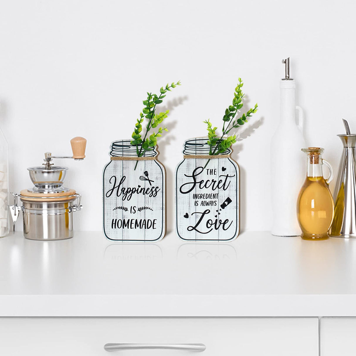 Bnesi Kitchen Wall Decor,Rustic Farmhouse Decorations,4 Pcs Mason Jar Wooden Rustic Kitchen Decor for Wall (beige) Bnesi