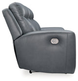 Signature Design by Ashley Mindanao Contemporary Leather Match Upholstered Power Reclining Sofa with Adjustable Headrest and USB Ports, Gray Signature Design by Ashley