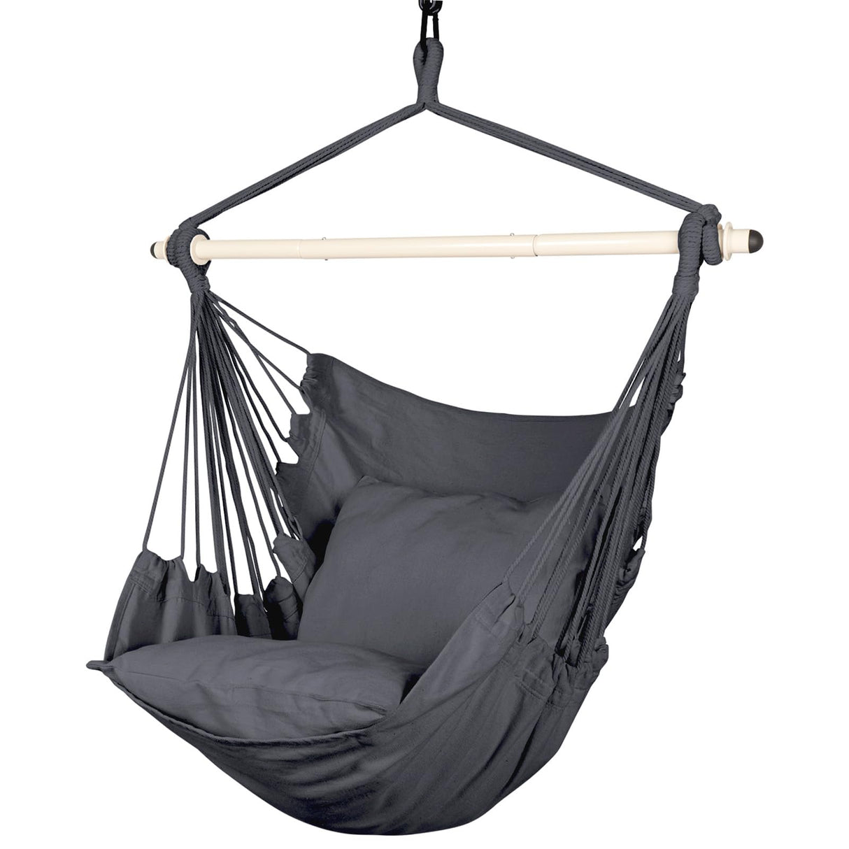 Highwild Hammock Chair Hanging Rope Swing - Max 500 Lbs - 2 Cushions Included - Steel Spreader Bar with Anti-Slip Rings - for Any Indoor or Outdoor Spaces (Grey) Highwild