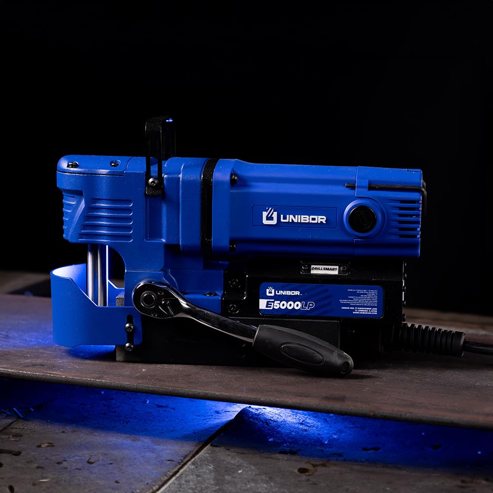 Unibor Low Profile Magnetic Drill Press - E5000LP ELITE Range 2" Cutter Capacity, Low Profile Mag Drilling Machine, Smart Control | LiftShield, LED Work Light, Variable Speed Lightweight 1200W Power Unibor