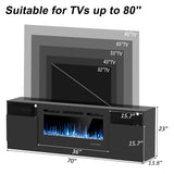 OUTGUAVA Fireplace TV Stand for 80 Inch TV, TV Stand with 36" Fireplace, LED Light Entertainment Center with Storage Cabinets, Media TV Console TV Table for Living Room, Black OUTGUAVA