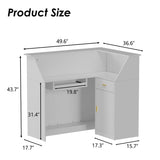 PAKASEPT Reception Desk with LED Lights, L-Shaped Modern Front Desk with Glass Display Shelf, Reception Counter Table for Lobbies, Salons, Retail, Home Offices (White) PAKASEPT