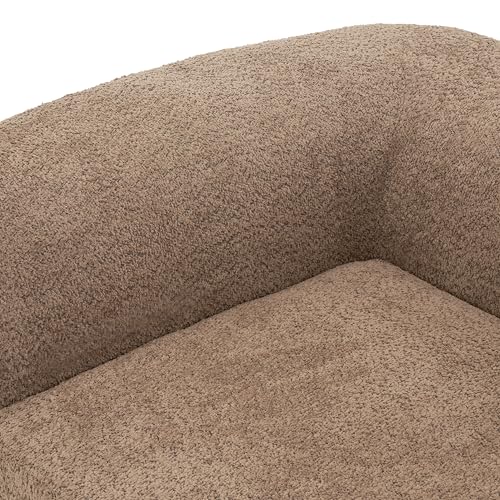 Merax 116" Curved Polyester Sectional Sofa, Modern Pearl Upholstery 3 Seat Cloud Couch with Chaise Lounge & 4 Pillows for Living Room, Camel Merax