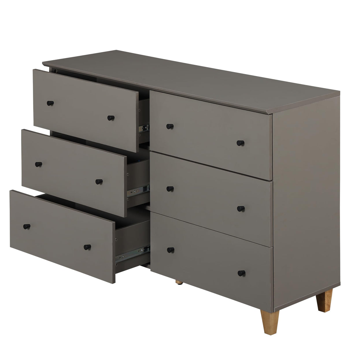 WAMPAT 12 Drawers Dresser Chest for Bedroom, 2-in-1 Modern Wood Closet Storage Organizer Furniture with Black Knobs & Solid Legs for Kids Room, Nursery, 94.4x15.3x32.4, Dark Grey WAMPAT