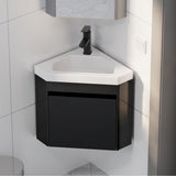 eclife 22" Corner Bathroom Vanity Sink Combo for Small Space Wall Mounted Floating Cabinet with White Resin Sink and Matte Black Faucet, Black eclife