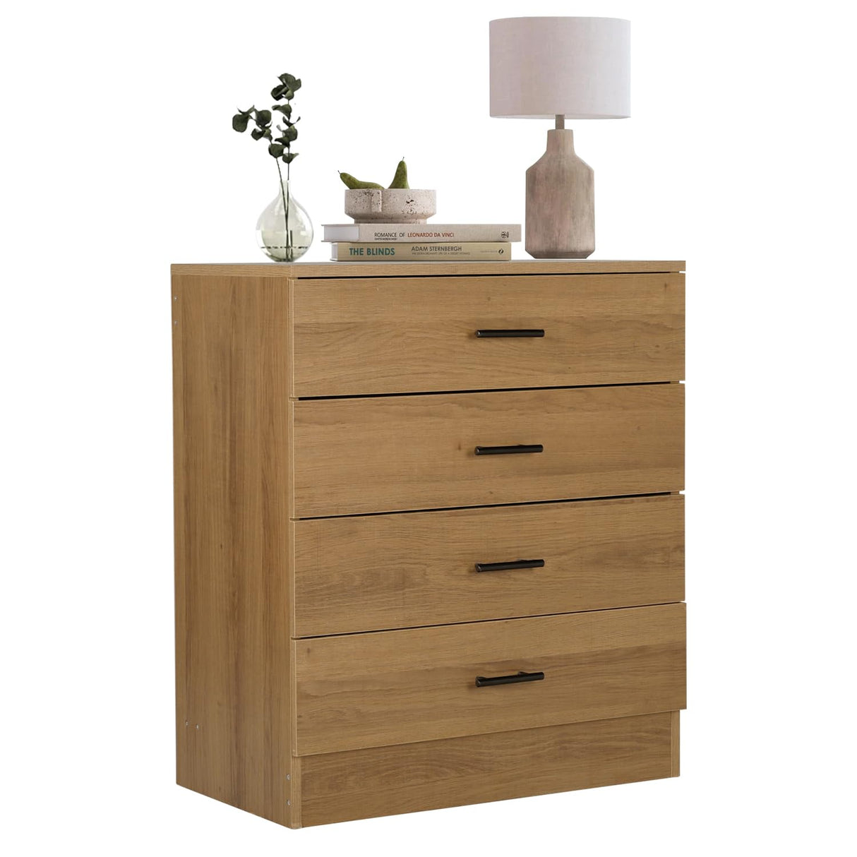 YIGOBUY Wooden Dresser for Bedroom Oak 4 Drawer Tall Dressers Small Chest of Drawers Modern Storage Cabinet Organizer Unit for Closet, Cloakroom, Entryway Comoda para Habitacion con Cajones YIGOBUY