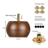 Maricome 2 Inch Bun Furniture Feet Walnut Round Solid Wooden Ottoman/Couch/Sofa Legs Set of 4 Pre-drilled M8 Bolt with Metal Brackets Maricome