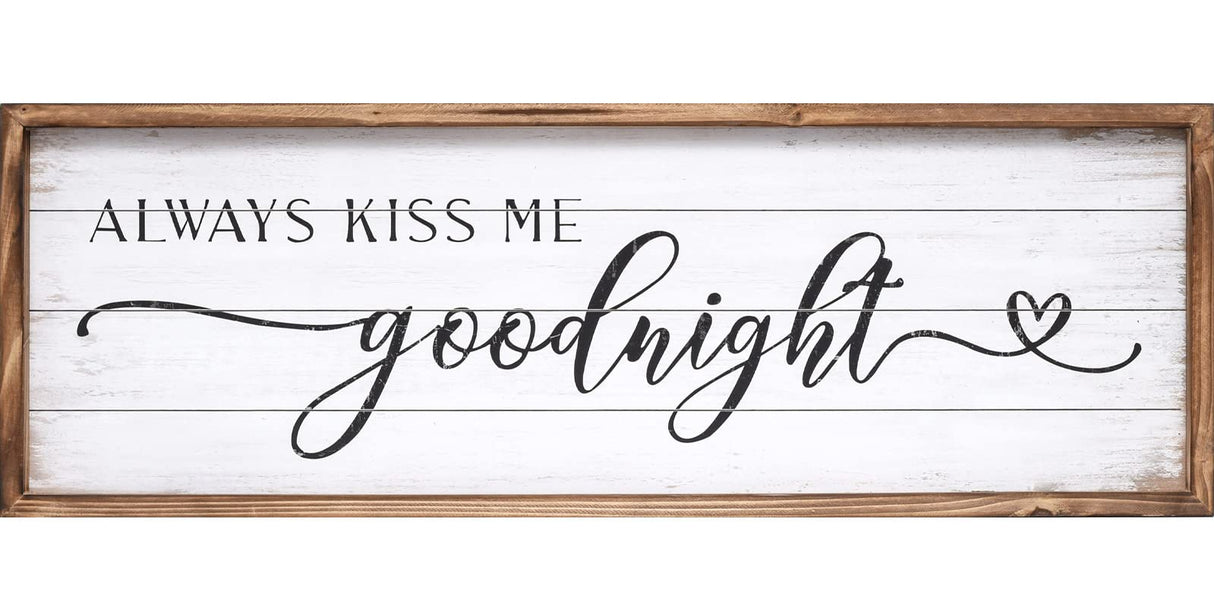 UPPER DECOR Large Above Bed Wall Decor Bedroom Sign Bedroom Decor with Solid Wood Frame for Couples, Always Kiss Me Goodnight Sign for Bedroom, Love Theme Wall Decor 42''×15'' UPPER DECOR
