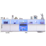 Hlivelood LED TV Stand for 85/75/65 Inch TV, High Glossy Modern TV Console Entertainment Center with Storage and LED Lights for Living Room, Bedroom, White Hlivelood