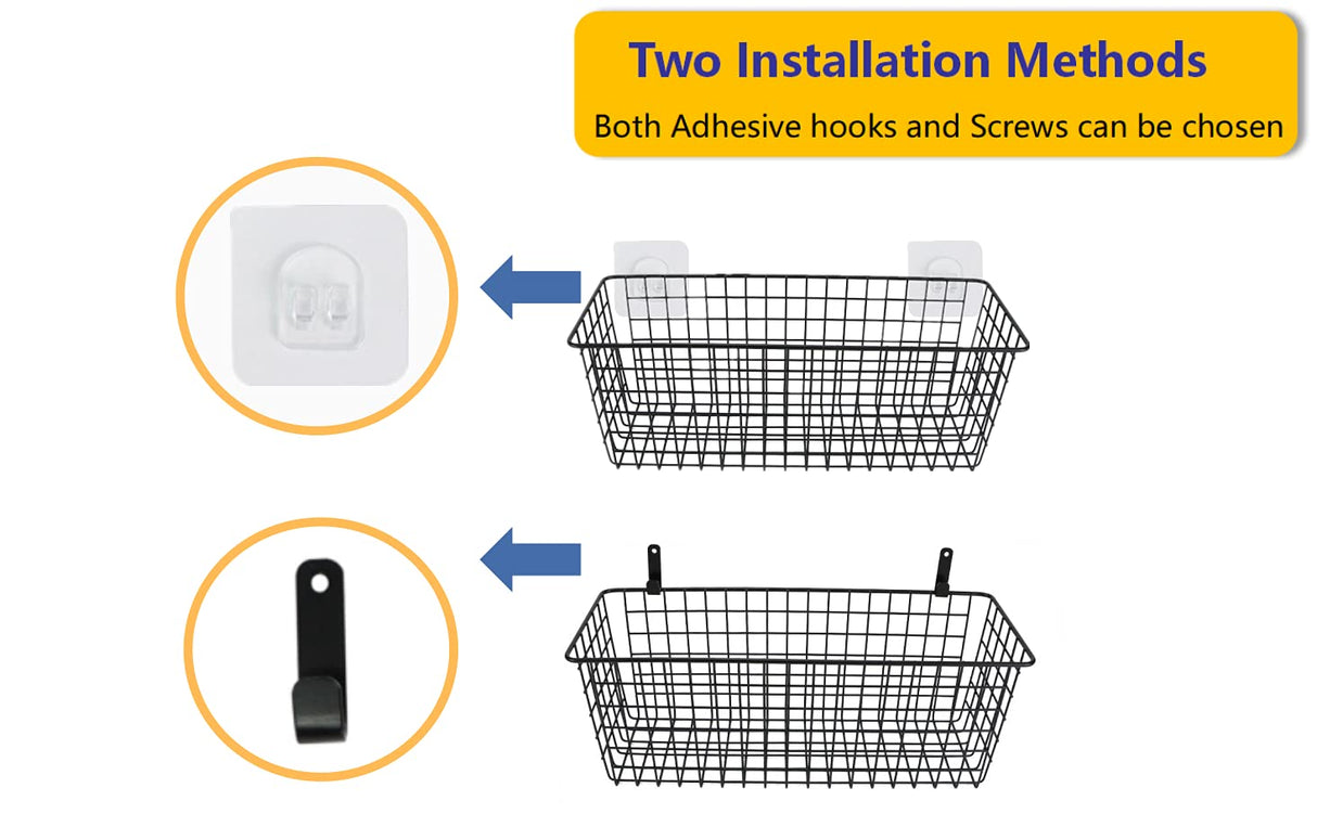 3 Set [Extra Large]Hanging Wall Wire Baskets, Farmhouse Food Storage Kitchen Pantry Laundry Closet Garage RV,Black Joben Oligey