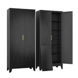 75" Tall Metal Kitchen Pantry Storage Cabinet with 2 Doors and 5 Adjustable Shelves, White Food Freestanding Cupboard for Kitchen, Dining Room, Bathroom and Garage (Black) pozdeg