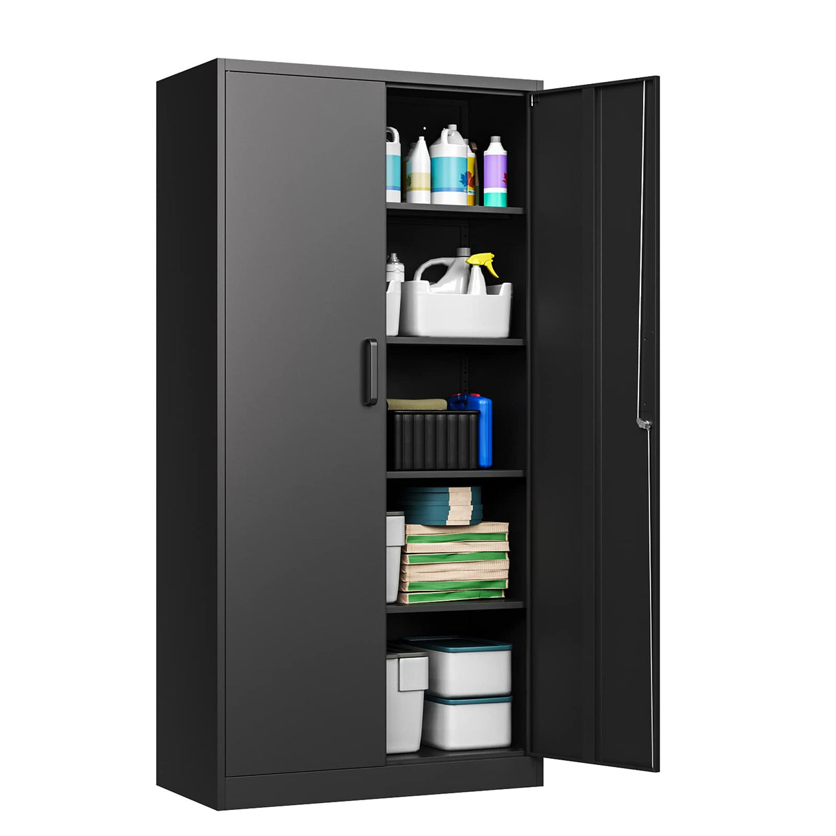 PEUKC Metal Garage Storage Cabinet, 71-inch Tall Storage Cabinet with Adjustable Shelves & Locking Doors, Tool Cabinets for Garage,Office,Home,School,Gym Storage (Black) PEUKC