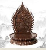 GOLDY&WENDY Ebony Oval Lotus Backlit Base Solid Wood Carved Guanyin Buddha Statue Decor Base Antique Art Craft Display Stand GOLDY&WENDY