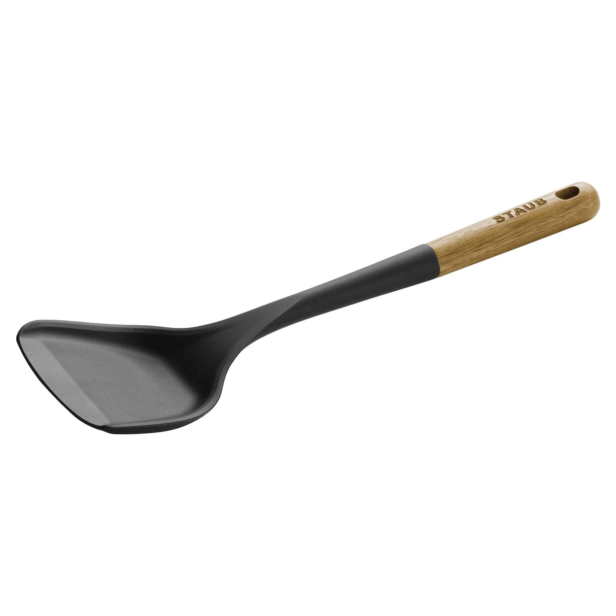 STAUB Wok Spatula, Perfect for Scooping, Flipping, Stirring, and Turning Stir Fries, One Size, Durable BPA-free Matte Black Silicone, Acacia Wood Handles, Safe for Nonstick Cooking Surfaces STAUB